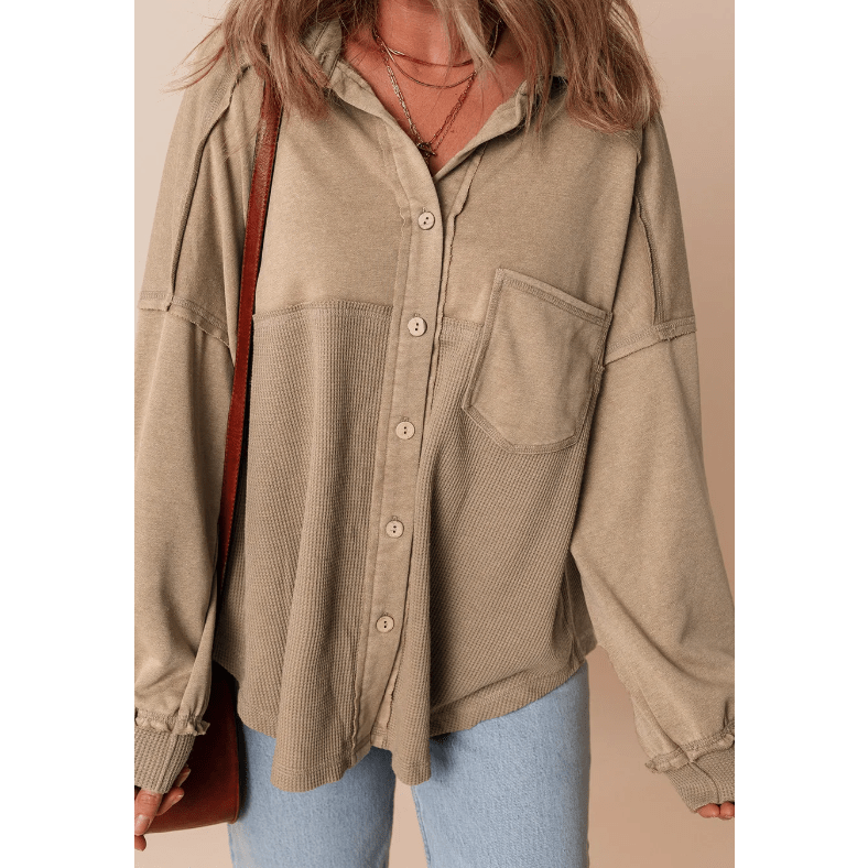 Jordy Mineral Wash Textured Patchwork Loose Fit Shacket