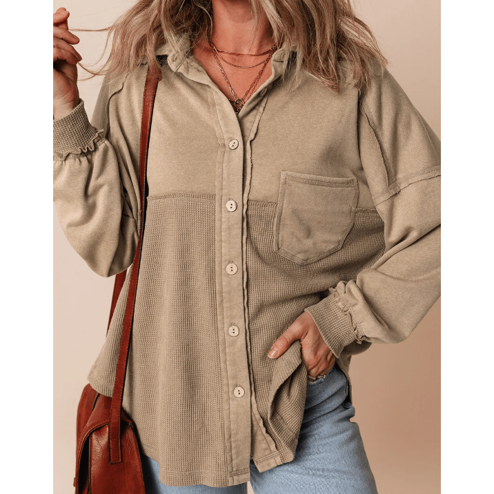 Jordy Mineral Wash Textured Patchwork Loose Fit Shacket