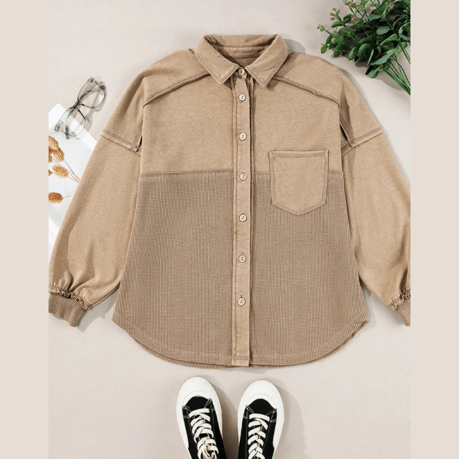 Jordy Mineral Wash Textured Patchwork Loose Fit Shacket