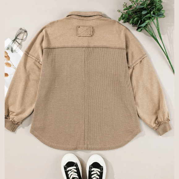 Jordy Mineral Wash Textured Patchwork Loose Fit Shacket