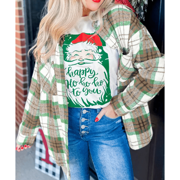 Green Christmas Plaid Casual Flannel Shacket
