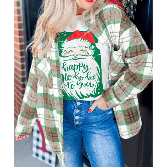 Green Christmas Plaid Casual Flannel Shacket