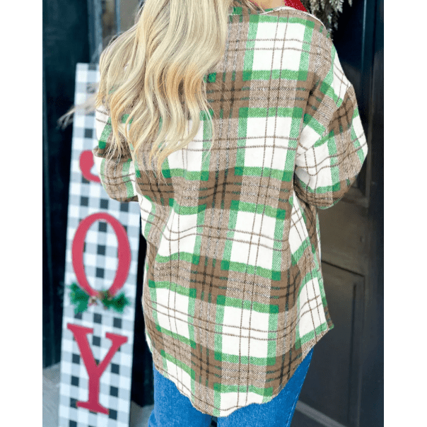 Green Christmas Plaid Casual Flannel Shacket