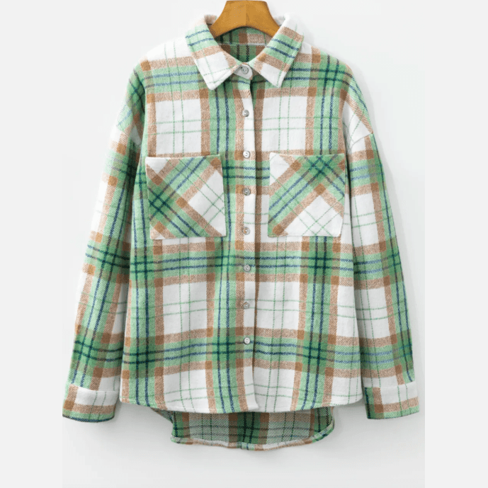 Green Christmas Plaid Casual Flannel Shacket