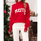 Fiery Red Merry Snowflake Pattern Christmas Turtleneck Sweater