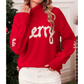Fiery Red Merry Snowflake Pattern Christmas Turtleneck Sweater