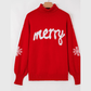 Fiery Red Merry Snowflake Pattern Christmas Turtleneck Sweater