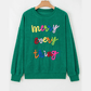 Dark Green Merry Little Thing Corded Letter Graphic Ribbed Loose Sweatshirt