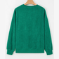 Dark Green Merry Little Thing Corded Letter Graphic Ribbed Loose Sweatshirt