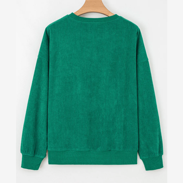 Dark Green Merry Little Thing Corded Letter Graphic Ribbed Loose Sweatshirt