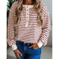 Rainn Red Dahlia Striped Print Drop Shoulder Long Sleeve Henley Top