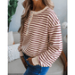Rainn Red Dahlia Striped Print Drop Shoulder Long Sleeve Henley Top