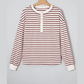 Rainn Red Dahlia Striped Print Drop Shoulder Long Sleeve Henley Top