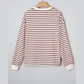 Rainn Red Dahlia Striped Print Drop Shoulder Long Sleeve Henley Top