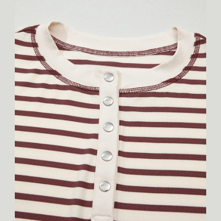 Rainn Red Dahlia Striped Print Drop Shoulder Long Sleeve Henley Top