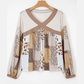 Bella Rose Floral Printed Contrast Patchwork Long Sleeve Top