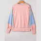 Tessie Pink Exposed Seam Color Block Patchwork Slit Cuffs Oversize Sweatshirt