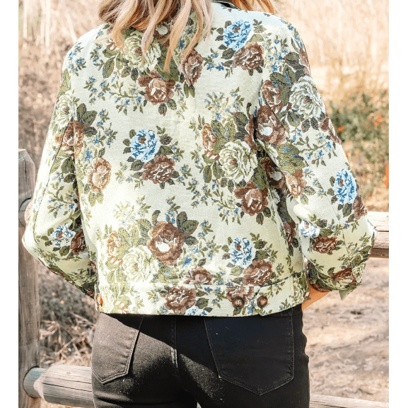 Vivian Floral Print Zip Up Contrast Collared Jacket