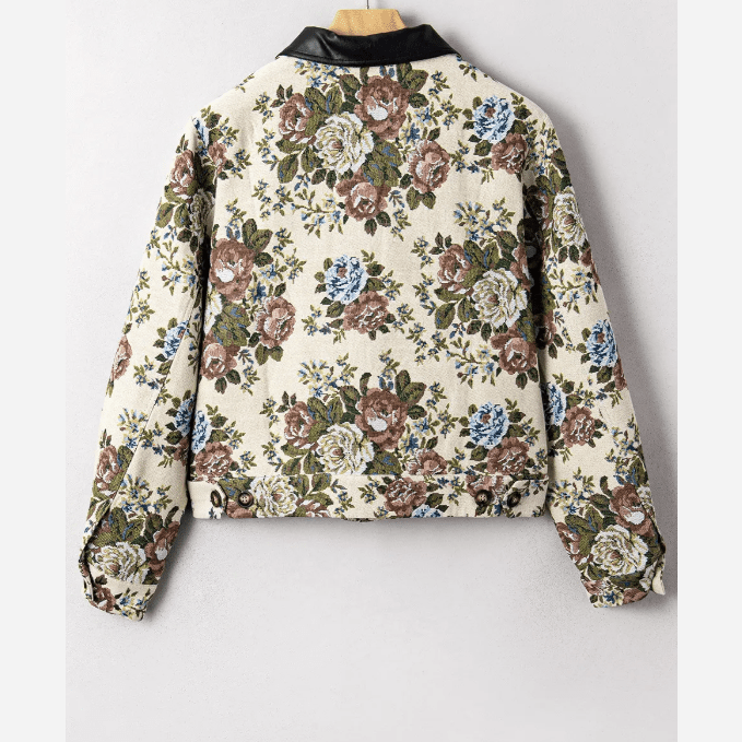 Vivian Floral Print Zip Up Contrast Collared Jacket