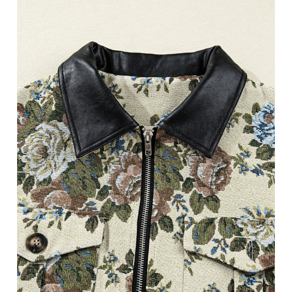 Vivian Floral Print Zip Up Contrast Collared Jacket