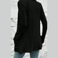 Corrin Black Ribbed Open Front Knitted Top with Pockets