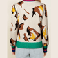 Jeren Contrast Ribbed Stripes Detail Animal Pattern Knit Sweater