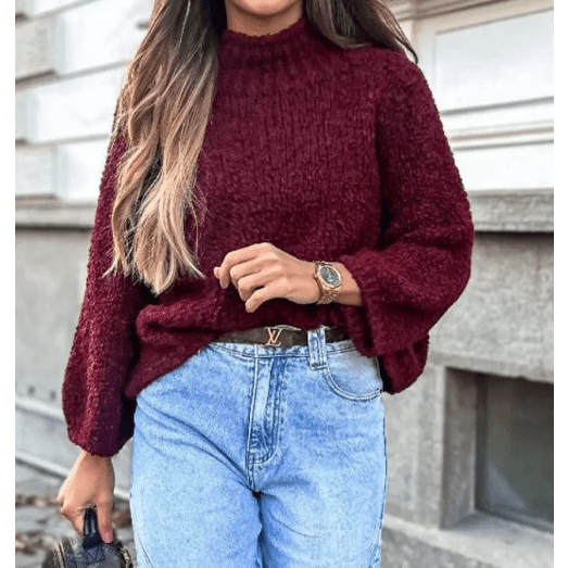 Klair Burgundy Popcorn Mock Neck Solid Sweater