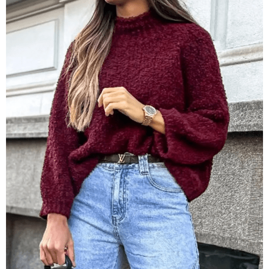 Klair Burgundy Popcorn Mock Neck Solid Sweater