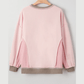 Getty Light Pink Color Block Mix Texture Waffle Patchwork Oversize Sweatshirt