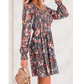 Gracy Frilly Smocked Bodice Floral Mesh Long Sleeve Mini Dress