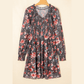 Gracy Frilly Smocked Bodice Floral Mesh Long Sleeve Mini Dress