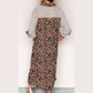 Tona Brown Stripe Contrast Leopard Patchwork Long Shirt Dress with Slits