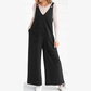 Myah Black Raw Seam Big Flower Patched Loose Overall Jumpsuit