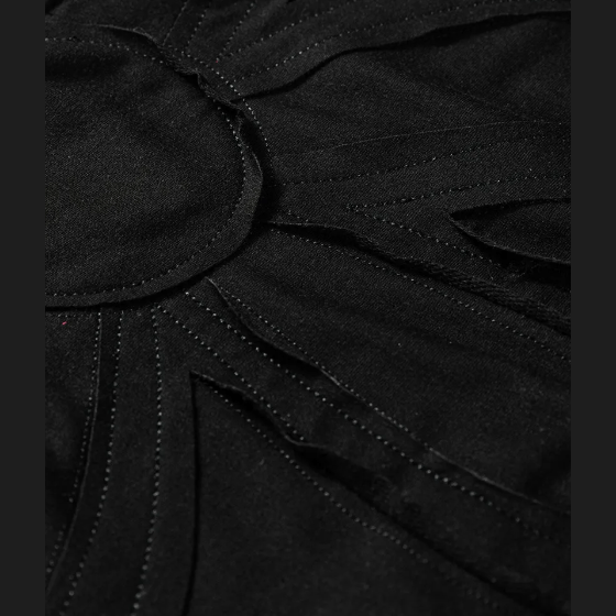 Myah Black Raw Seam Big Flower Patched Loose Overall Jumpsuit