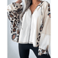 Adelyn Oversized Leopard Contrast Mixed Texture Patchwork Zip Up Drop Shoulder Hoodie