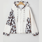 Adelyn Oversized Leopard Contrast Mixed Texture Patchwork Zip Up Drop Shoulder Hoodie