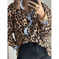 Dior Brown Wild Leopard Print Contrast Striped Frilled Trim Chic Shirt