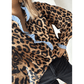 Dior Brown Wild Leopard Print Contrast Striped Frilled Trim Chic Shirt