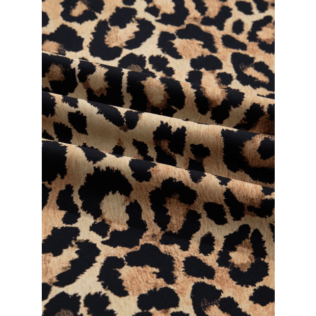 Dior Brown Wild Leopard Print Contrast Striped Frilled Trim Chic Shirt