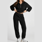 Everlee Black Half Zip up Pullover Active Top and Joggers Set