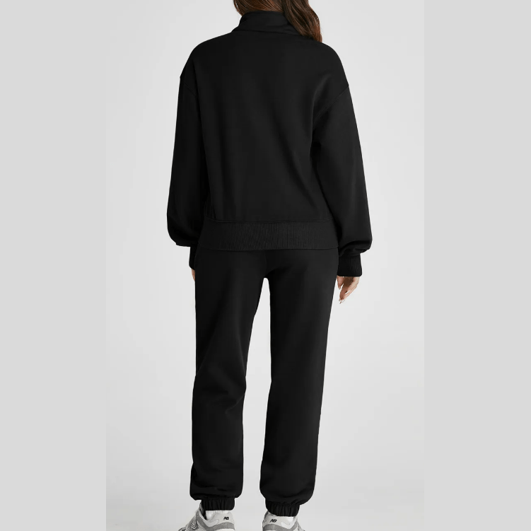 Everlee Black Half Zip up Pullover Active Top and Joggers Set