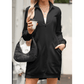 Gab Black Zip up Collared Ribbed Patchwork Sweatshirt Dress with Pockets