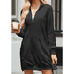Gab Black Zip up Collared Ribbed Patchwork Sweatshirt Dress with Pockets