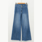 Haddie Sail Blue High Waist Button Fly Seamed Raw Hem Flare Jeans