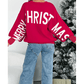 Red HO HO HO MERRY CHRISTMAS Drop Shoulder Loose Sweater