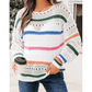 Gwenyth White Color Block Striped Pointelle Knit Sweater