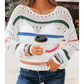Gwenyth White Color Block Striped Pointelle Knit Sweater