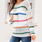 Gwenyth White Color Block Striped Pointelle Knit Sweater
