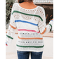 Gwenyth White Color Block Striped Pointelle Knit Sweater