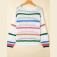 Gwenyth White Color Block Striped Pointelle Knit Sweater